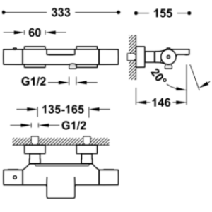 Termostatinis vonios/dušo maišytuvas Project su dušo komplektu, juodas matinis
