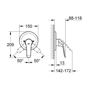 Virštinkinė dušo maišytuvo dalis Euroeco Special, chromas