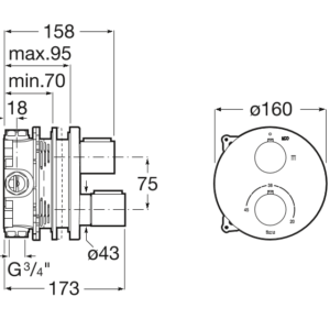 Virštinkinė termostatinio maišytuvo T-1000 Raund dalis,sp.Titanium black