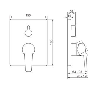 Vonios ir dušo maišytuvo Saga virštinkinė dalis, chromas