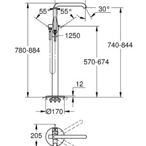 Vonios maišytuvas Essence New iš grindų, su rankine dušo galvute, spalva matinio grafito