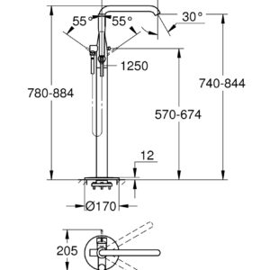 Vonios maišytuvas Essence New iš grindų, su rankine dušo galvute, spalva nerūdijančio plieno