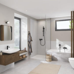 Vonios/dušo maištuvas Grohe Cubeo su rankinio dušo komplektu, matinė juoda sp.